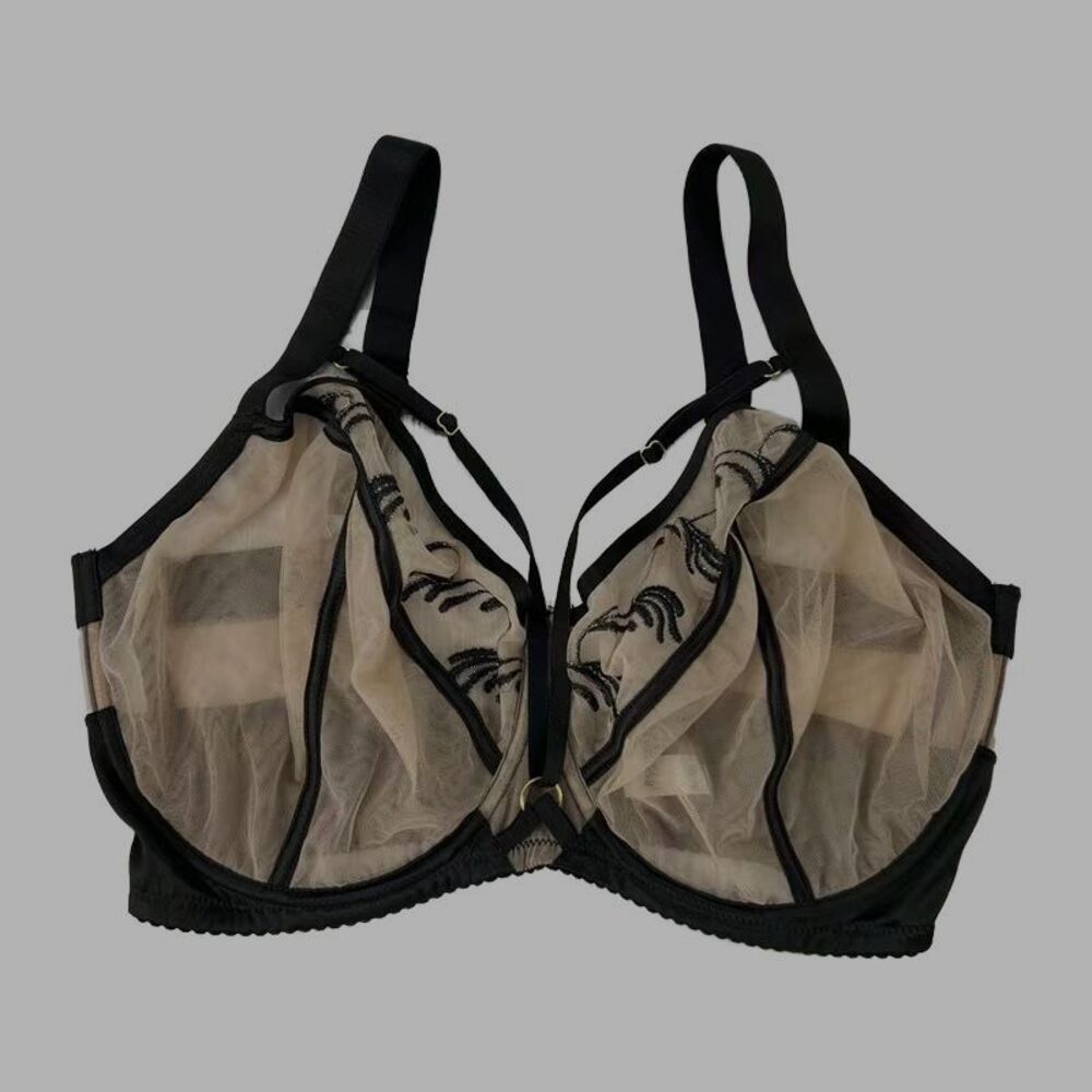 36DDBra 36E Black Mesh Strappy Underwire Unlined Bra Full Coverage Support Comfy